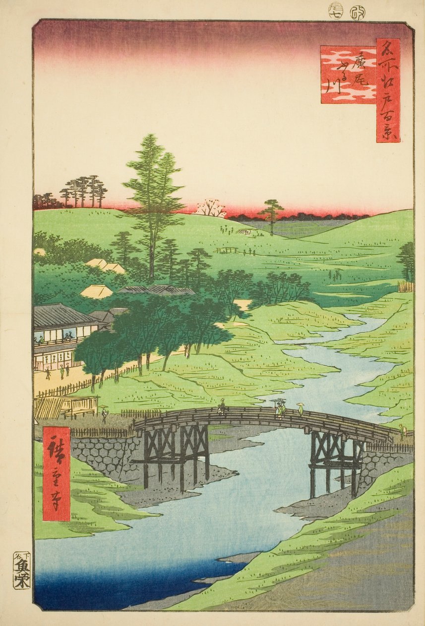 Furukawa River, Hiroo (Hiroo Furukawa), nr.22 uit de serie "Honderd beroemde gezichten op Edo (Meisho Edo hyakkei)". door Utagawa Hiroshige