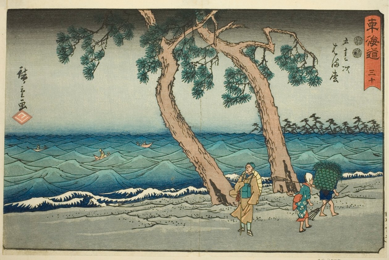 Hamamatsu—Nr. 30, uit de serie "Drieënvijftig Stations van de Tokaido (Tokaido gojusan tsugi)," ook bekend als de Reisho Tokaido door Utagawa Hiroshige