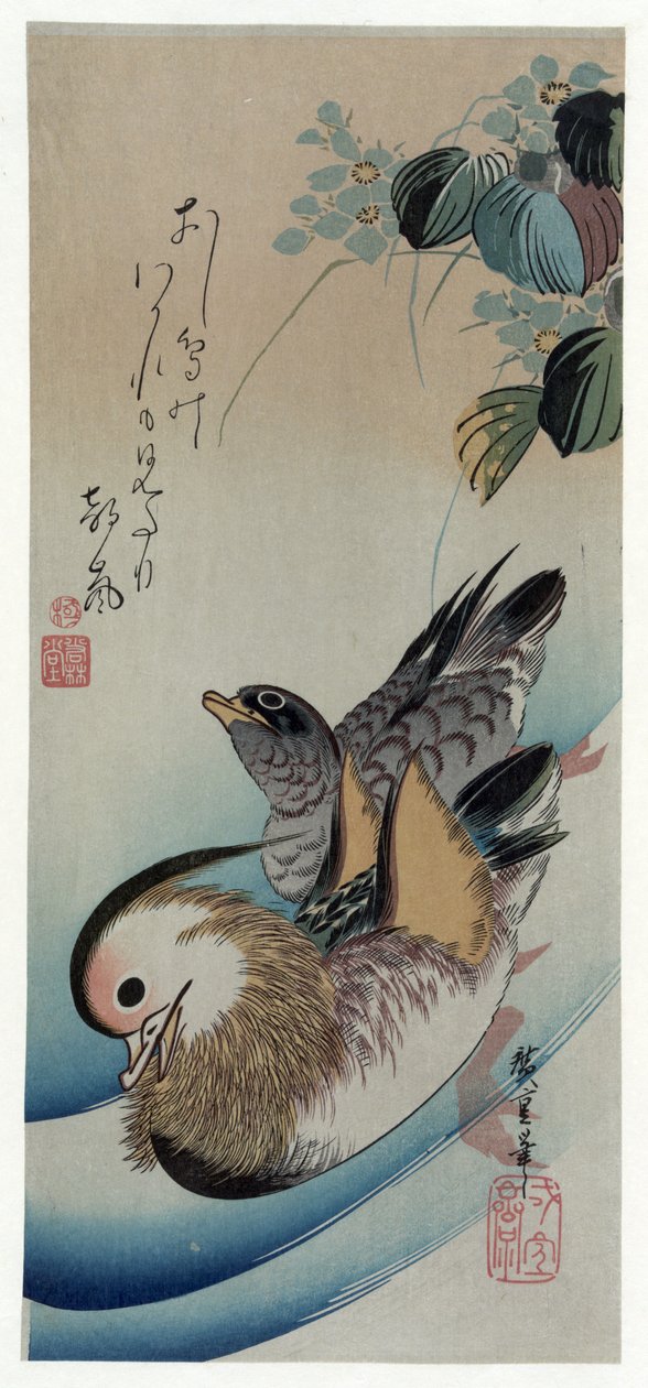 Hiroshige (1838) Two mandarin ducks door Utagawa Hiroshige