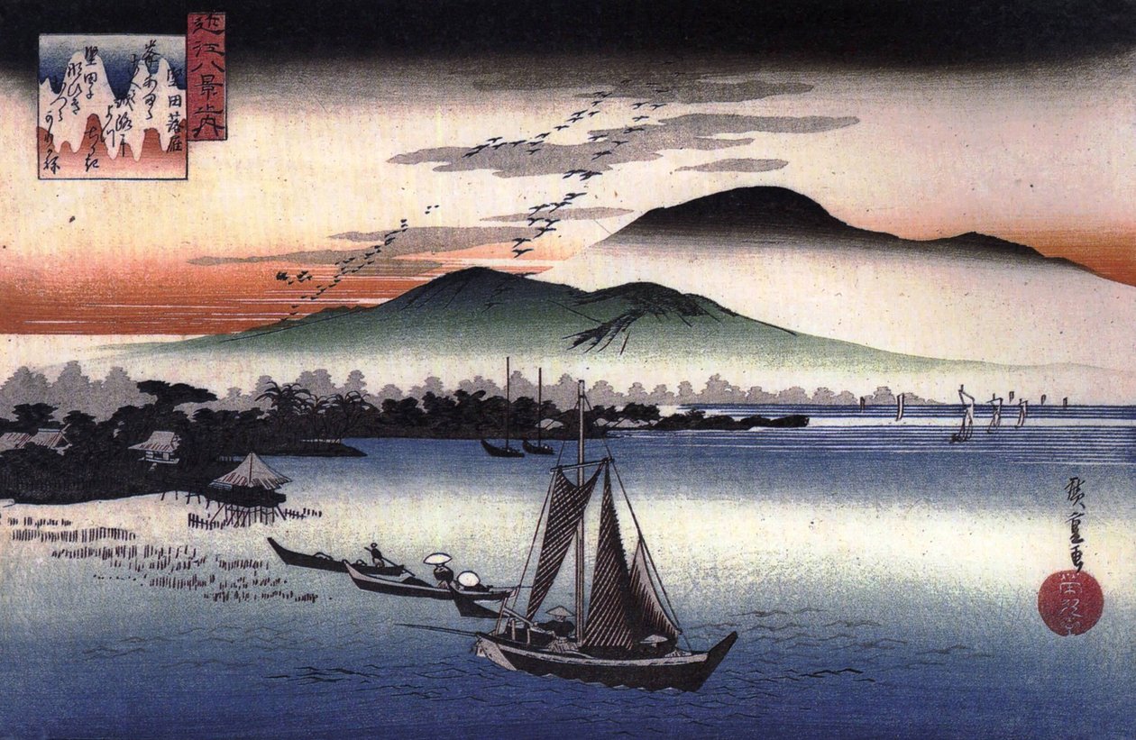 Hiroshige Vissersboten op een meer door Utagawa Hiroshige