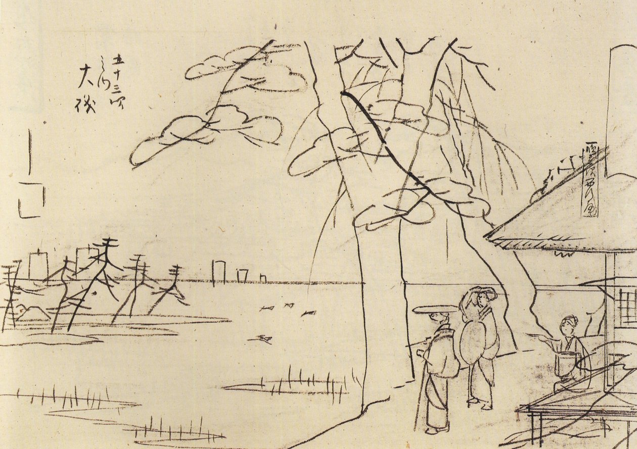 Hiroshige, Mensen met uitzicht op het water door Utagawa Hiroshige