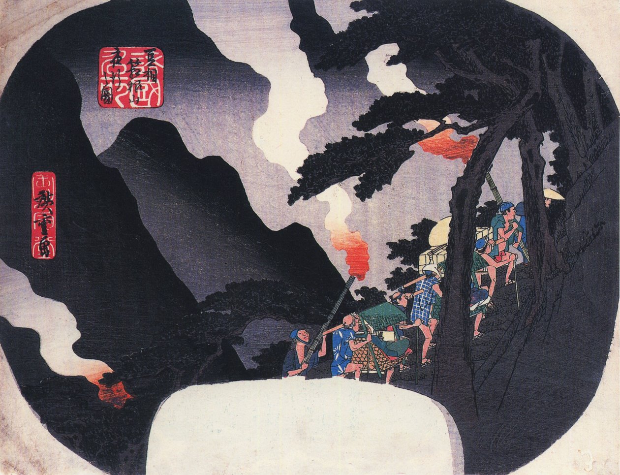 Hiroshige Reizigers op een bergpad bij nacht door Utagawa Hiroshige