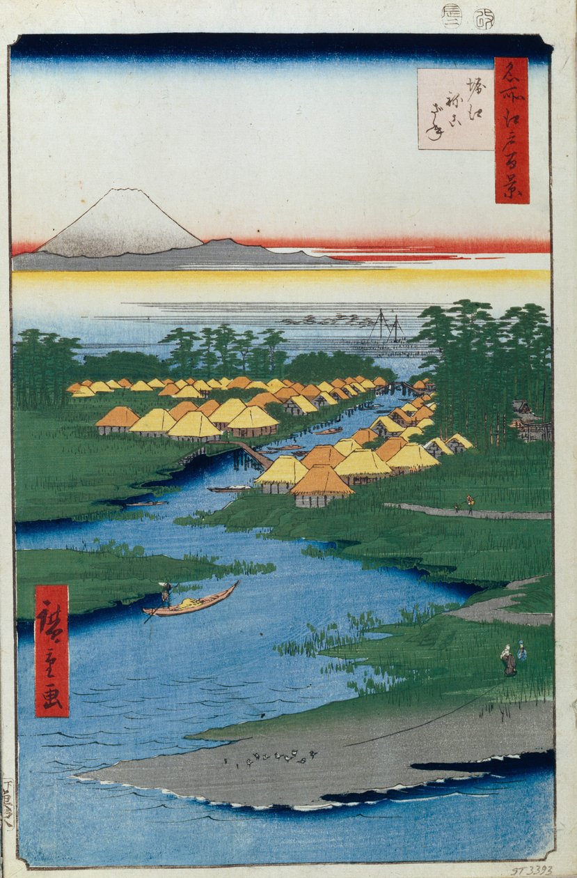 Horie en Nekozane Honderd Beroemde Zichten van Edo, 1856-1858 door Utagawa Hiroshige