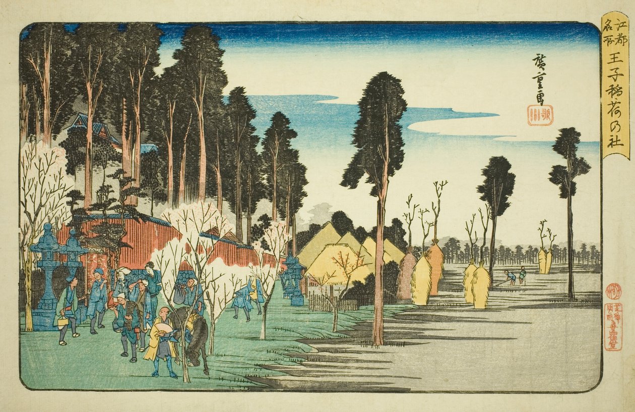 Inari-schrijn bij Oji (Oji Inari no yashiro), uit de serie "Beroemde Plaatsen in Edo (Koto meisho)" door Utagawa Hiroshige