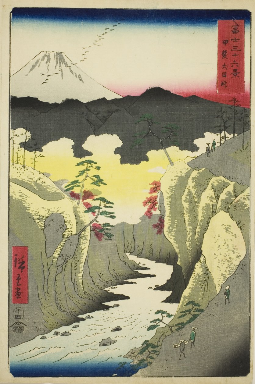 Inume-pas in de Kai-provincie, uit de serie "Zesendertig Zichten op de Berg Fuji" door Utagawa Hiroshige