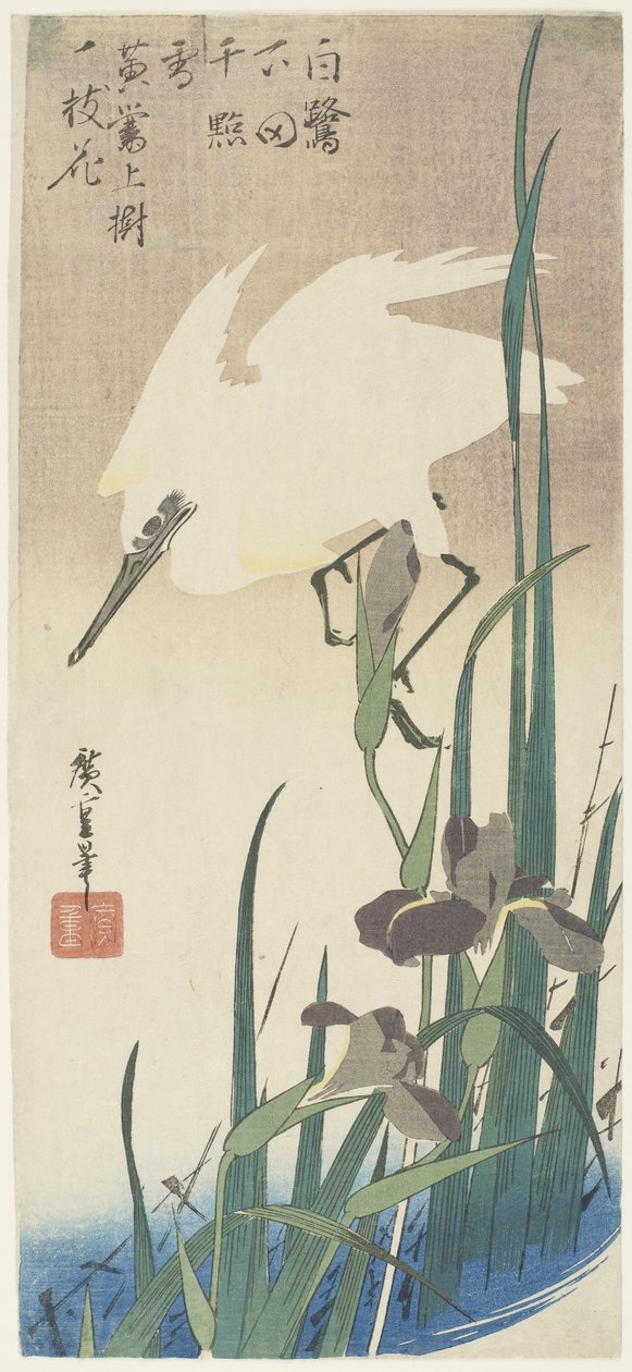 Iris en Reiger, 1832-1834 door Utagawa Hiroshige