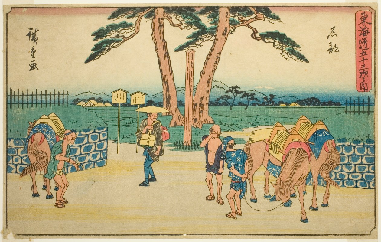 Ishibe, uit de serie Drieënvijftig Stations van de Tokaido (Tokaido gojusan tsugi no uchi), ook bekend als de Gyosho Tokaido door Utagawa Hiroshige