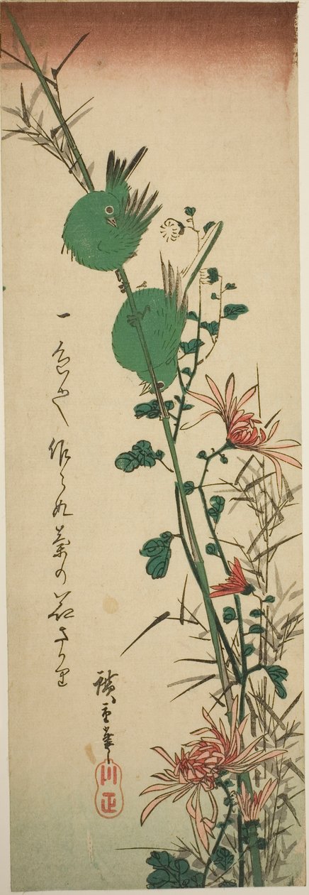Japanse witogen en chrysanten door Utagawa Hiroshige