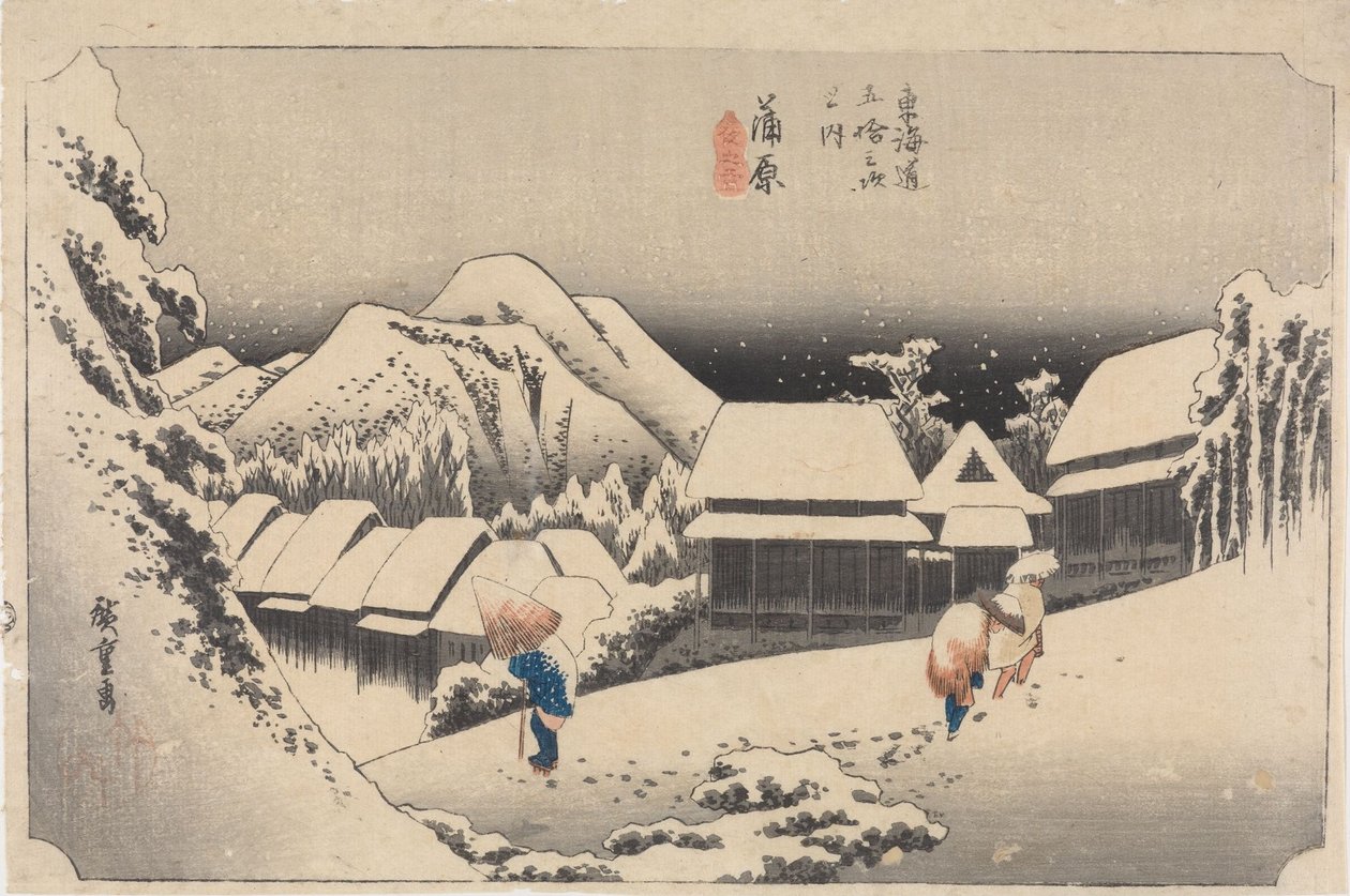 Kanbara: Nachtige sneeuw door Utagawa Hiroshige