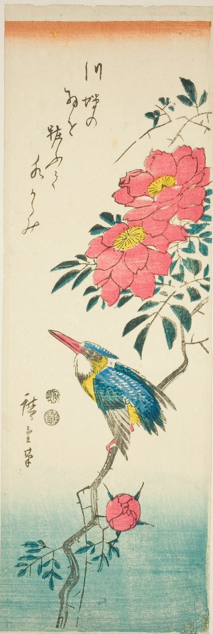 IJsvogel en Rozen door Utagawa Hiroshige