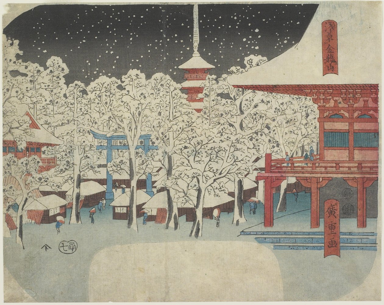 Kinryu_zan Tempel in Asakusa, juli 1852 door Utagawa Hiroshige