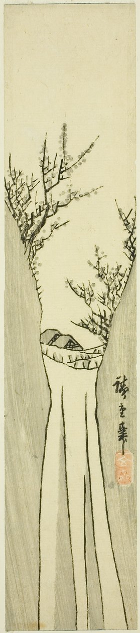 Landschap met waterval door Utagawa Hiroshige