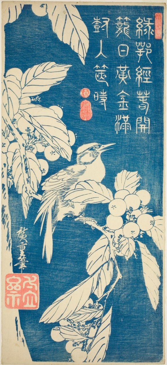 Loquat en vogel door Utagawa Hiroshige