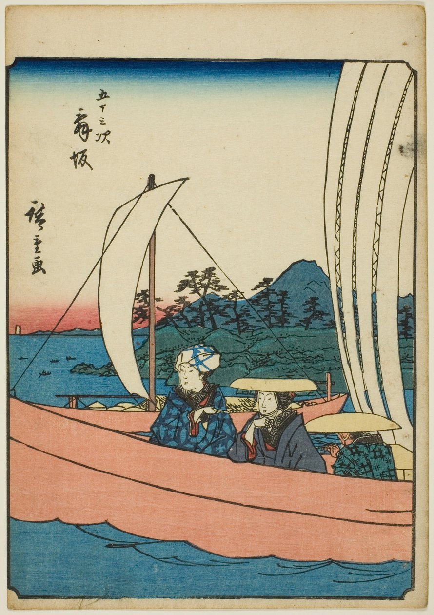 Maisaka, uit de serie "Drieënvijftig stations [van de Tokaido] (Gojusan tsugi)," ook bekend als de Figure Tokaido (Jinbutsu Tokaido) door Utagawa Hiroshige