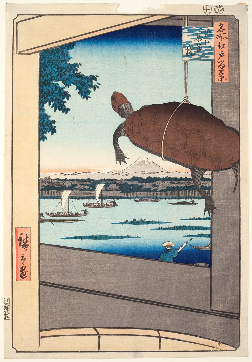 Mannen Bridge, Fukagawa, uit de serie "Honderd beroemde vergezichten van Edo". door Utagawa Hiroshige