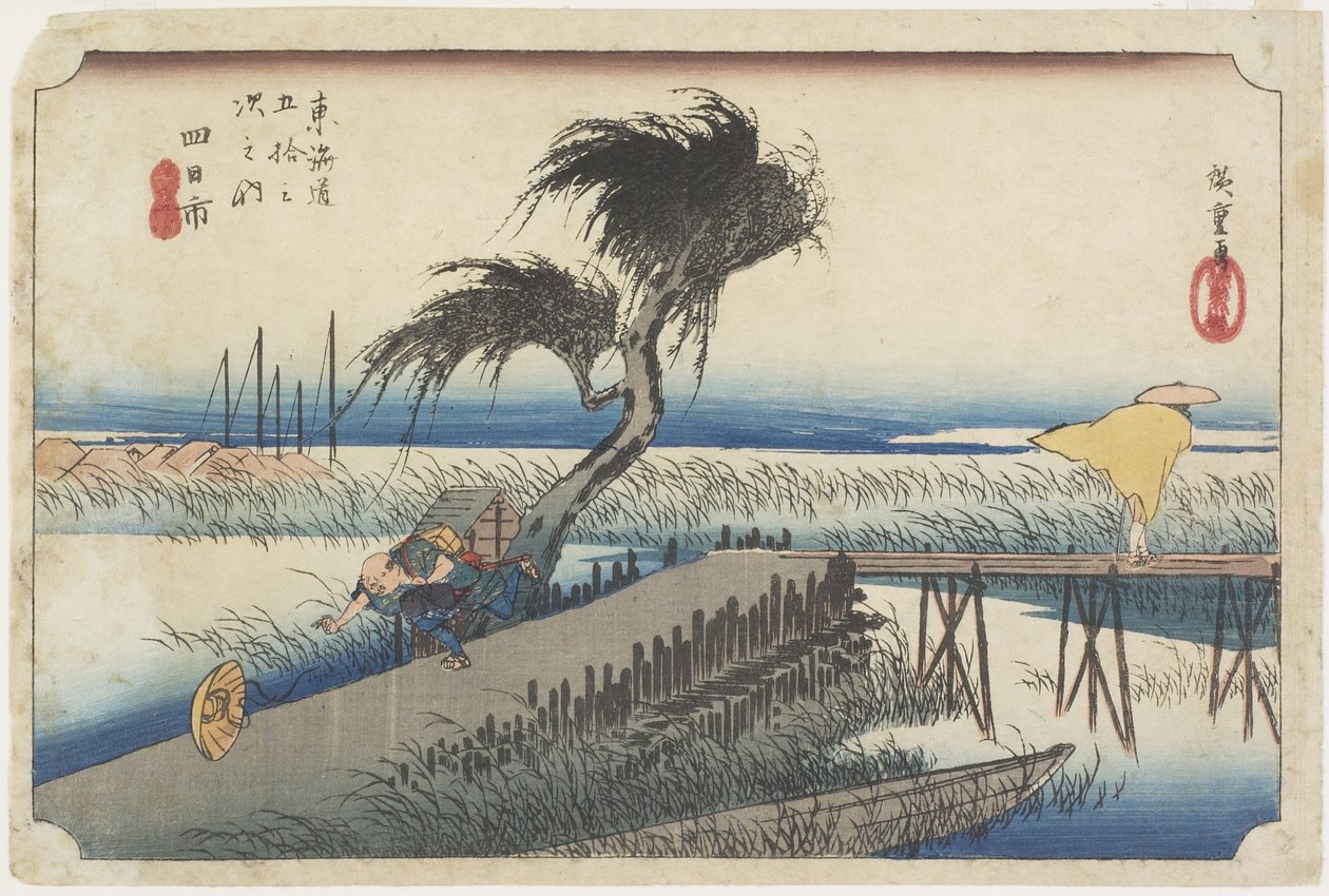 Mie-rivier, Yokkaichi, ca. 1833 door Utagawa Hiroshige