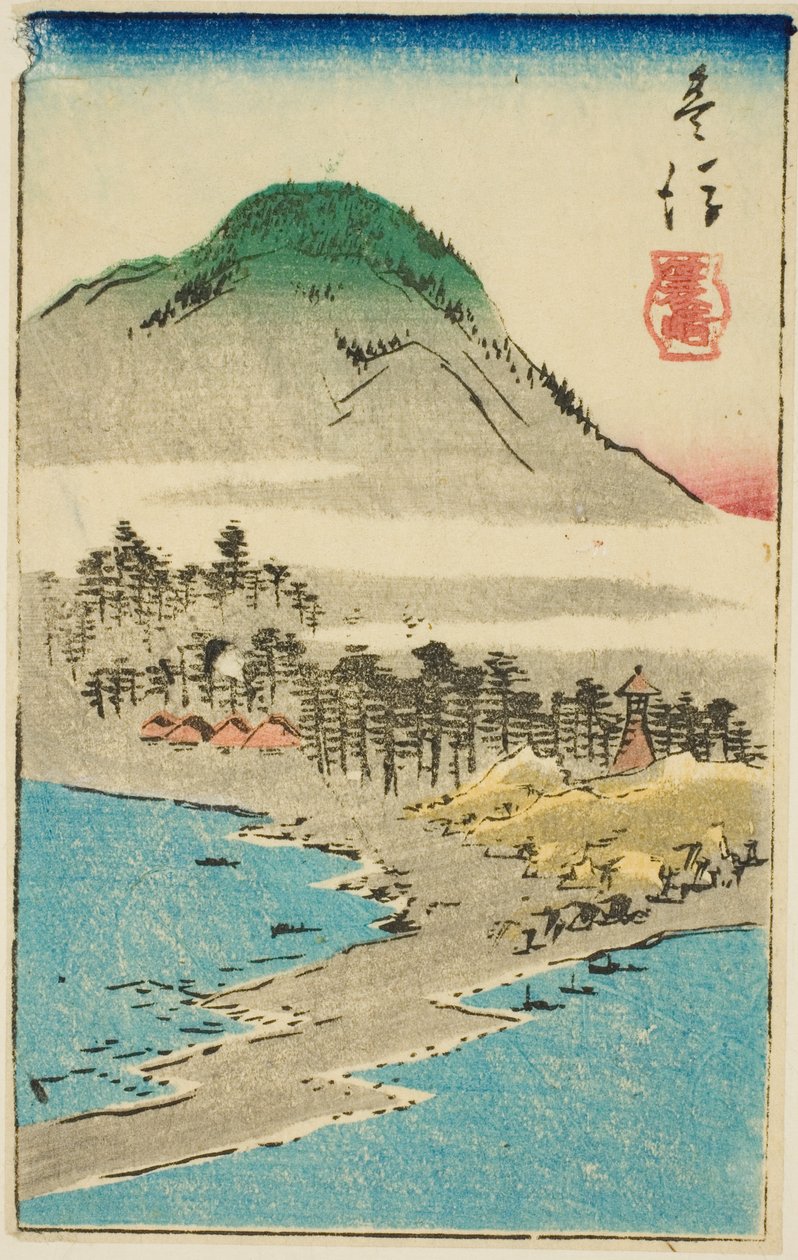 Minosaki in de Provincie Bungo, sectie van blad nr. 17 uit de serie "Uitknipplaatjes van de Provincies" door Utagawa Hiroshige