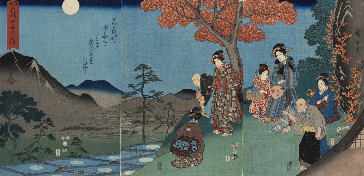 Maanweerkaatsing in de rijstvelden bij Sarashina in de provincie Shinano door Utagawa Hiroshige