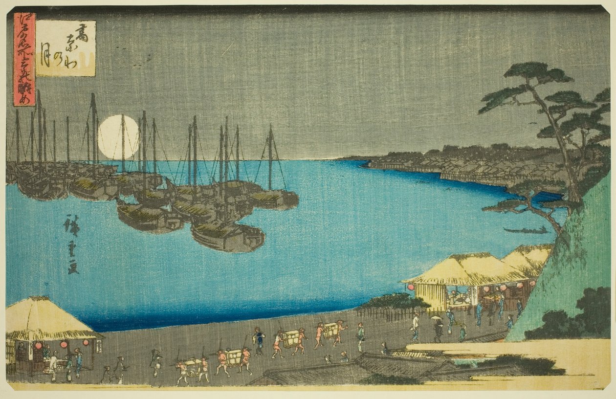 Maan bij Takanawa (Takanawa no tsuki), uit de serie "Drie Uitzichten van Beroemde Plaatsen in Edo (Edo meisho mittsu no nagame)" door Utagawa Hiroshige