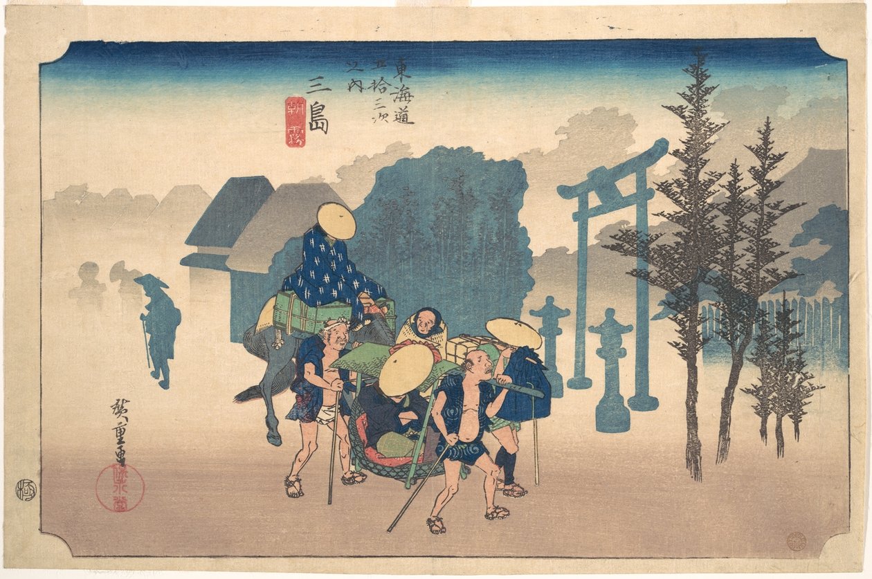 Ochtendmist bij Mishima door Utagawa Hiroshige
