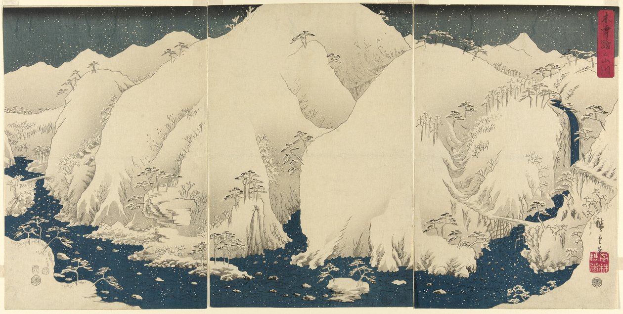 Berg en Rivier op de Kiso-weg door Utagawa Hiroshige