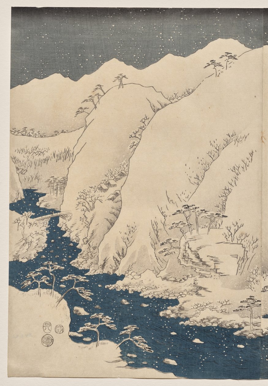 Berg en Rivier op de Kiso Weg door Utagawa Hiroshige
