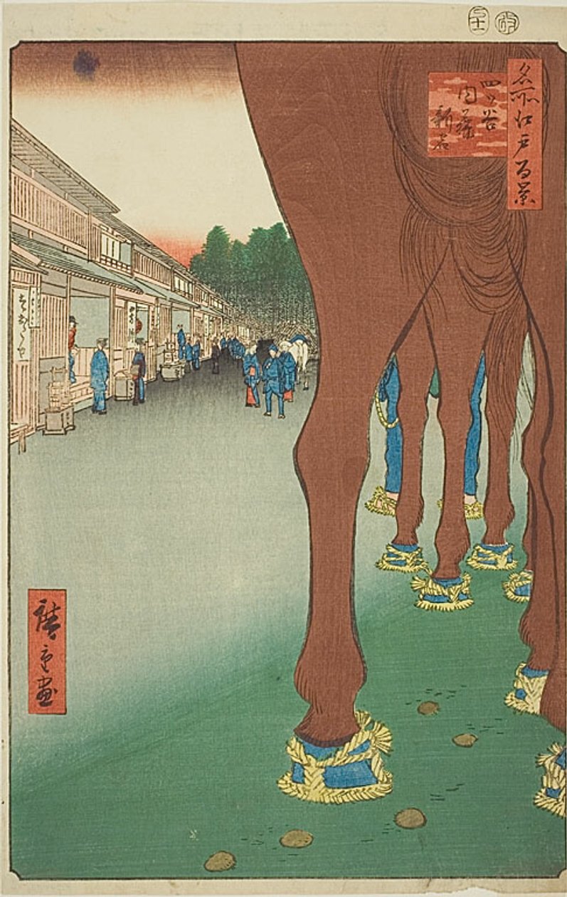Naito Shinjuku bij Yotsuya (Yotsuya Naito Shinjuku), nr.86 uit de serie "Honderd beroemde vergezichten van Edo (Meisho Edo hyakkei)". door Utagawa Hiroshige