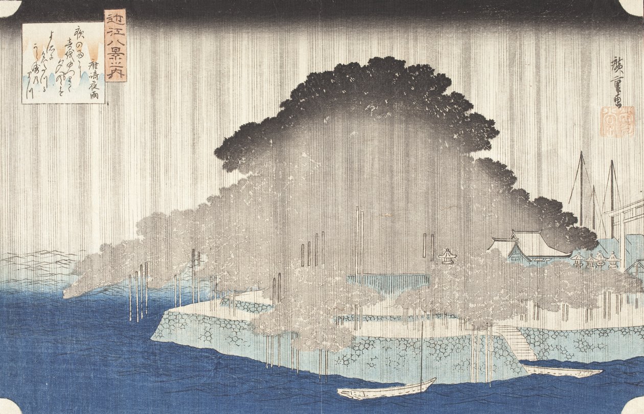 Nachtregen in Karasaki door Utagawa Hiroshige