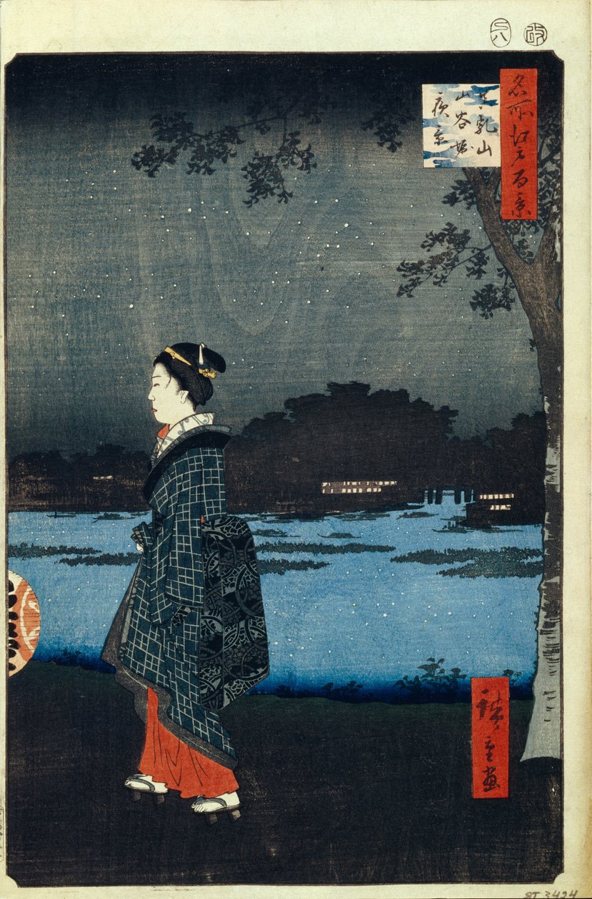Nachtzicht op Matsuchiyama en het Sanya-kanaal Honderd beroemde uitzichten van Edo door Utagawa Hiroshige