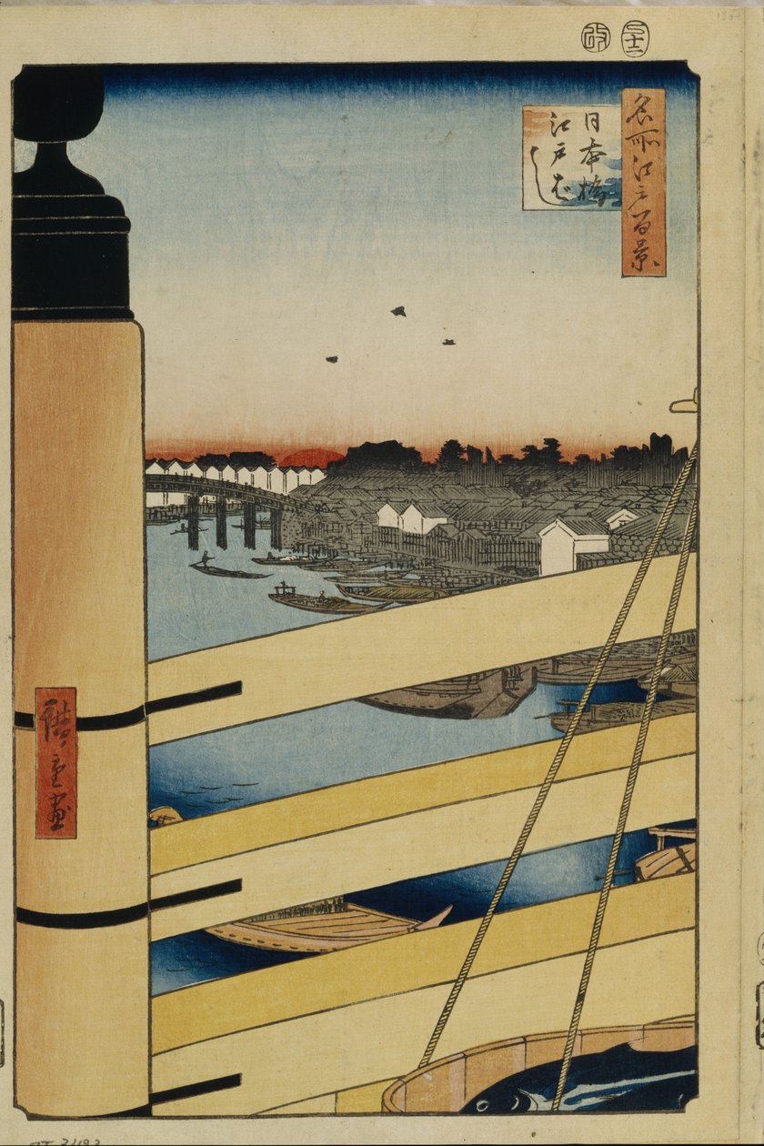 Nihonbashi en Edobashi Bruggen Honderd beroemde uitzichten van Edo, 1856-1858 door Utagawa Hiroshige