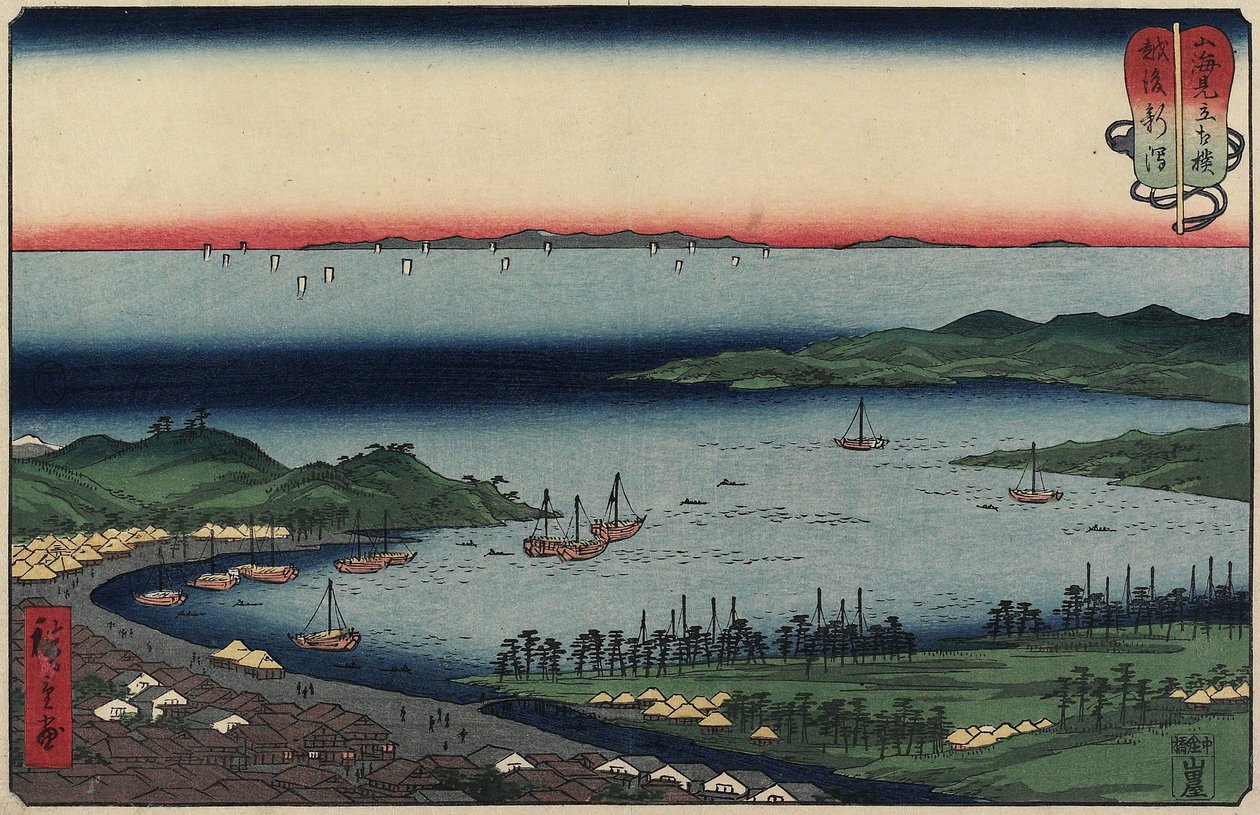 Niigata in de provincie Echigo, augustus 1858 door Utagawa Hiroshige