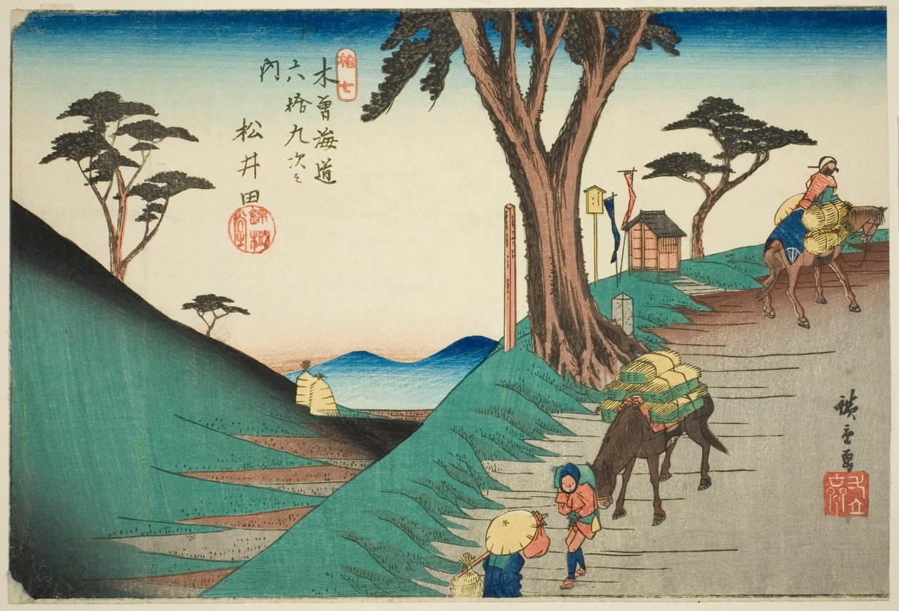 Nr. 17: Matsuida, uit de serie "Negenenzestig stations van de Kisokaido" door Utagawa Hiroshige