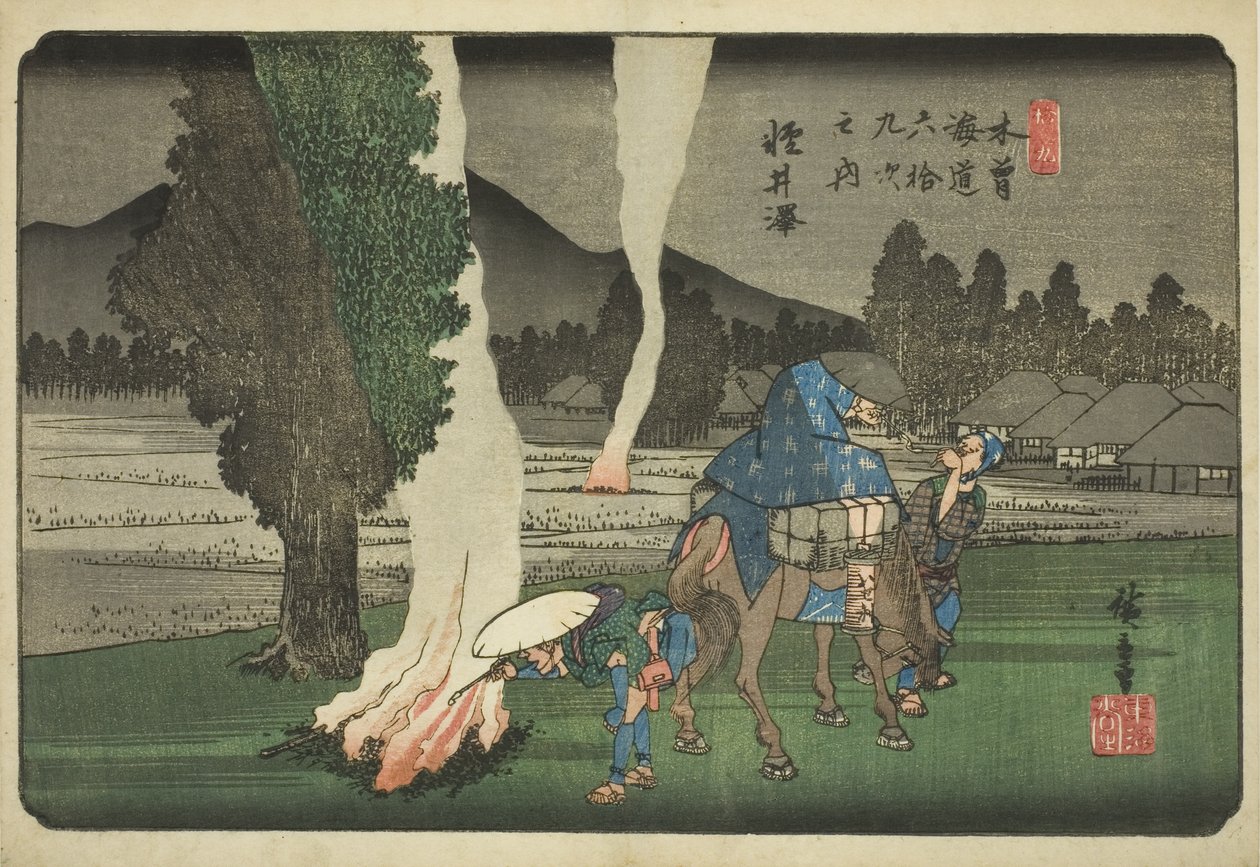 Nr. 19: Karuizawa, uit de serie "Negenenzestig Stations van de Kisokaido (Kisokaido rokujukyu tsugi no uchi)" door Utagawa Hiroshige