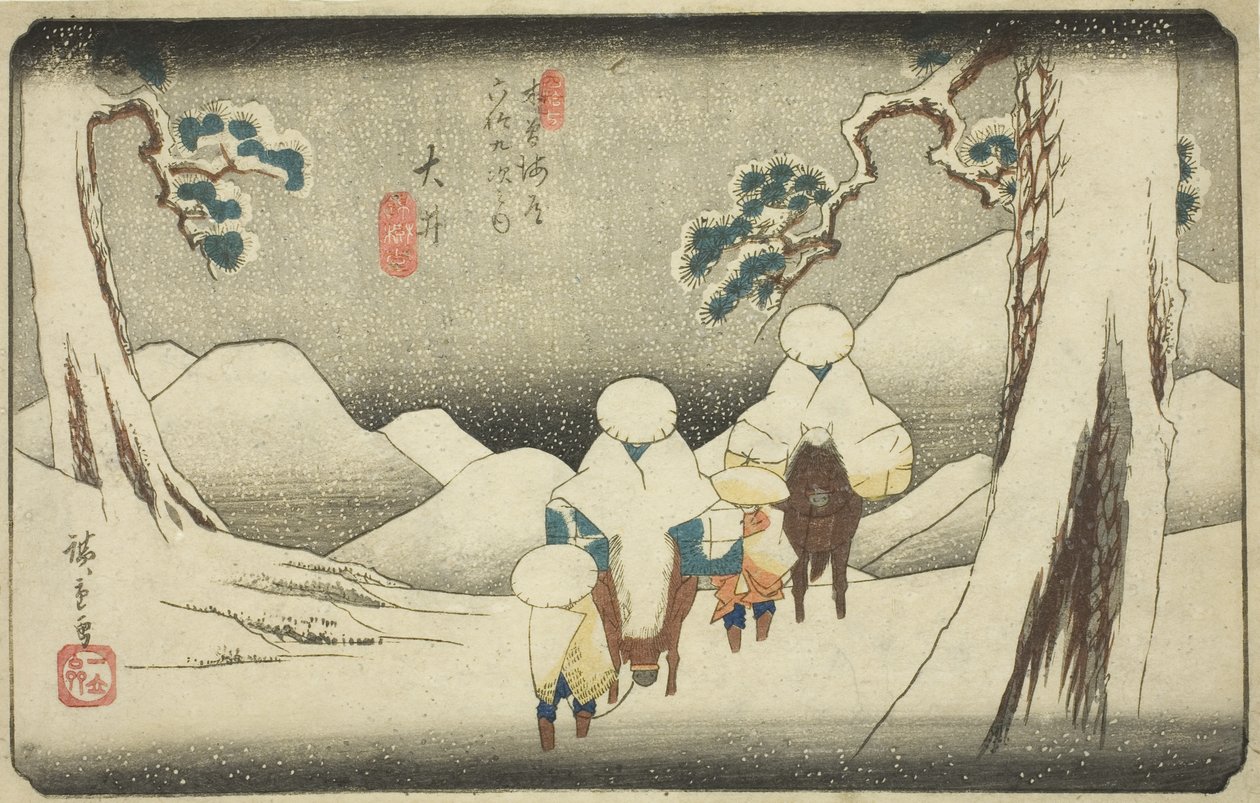 Nr. 47: Oi, uit de serie "Negenenzestig stations van de Kisokaido (Kisokaido rokujukyu tsugi no uchi)" door Utagawa Hiroshige