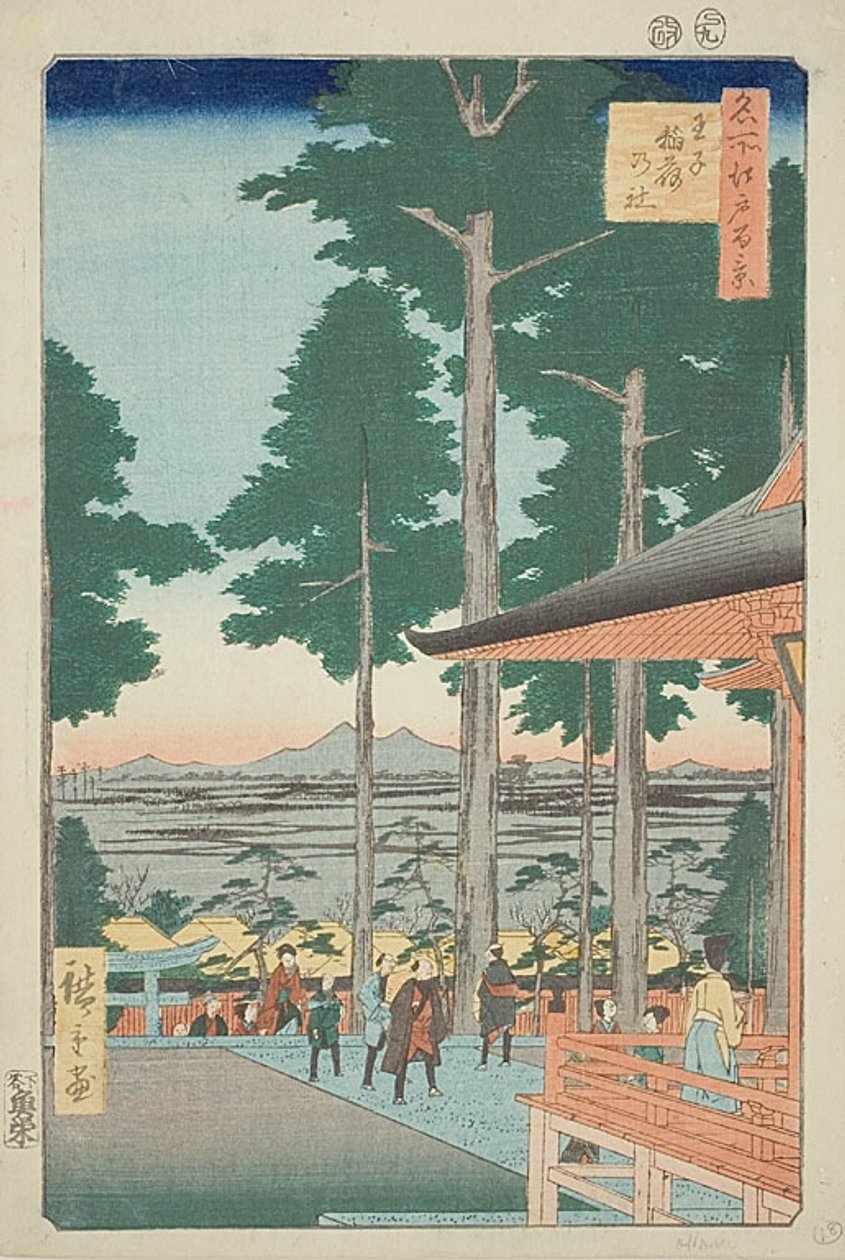 Oji Inari Shrine (Oji Inari no yashiro), nr.18 uit de serie "Honderd beroemde vergezichten van Edo (Meisho Edo hyakkei)". door Utagawa Hiroshige