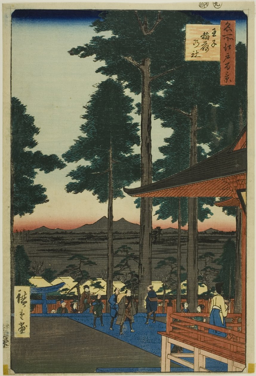 Oji Inari Shrine (Oji Inari no yashiro), uit de serie "One Hundred Famous Views of Edo (Meisho Edo hyakkei)". door Utagawa Hiroshige