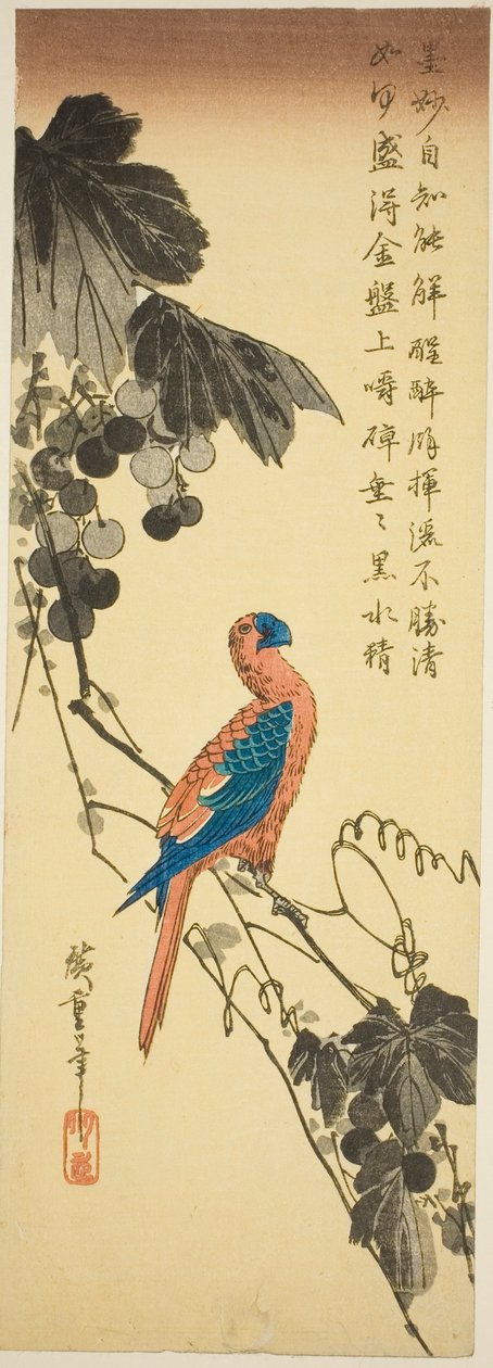 Papegaai op een Wijnstok door Utagawa Hiroshige