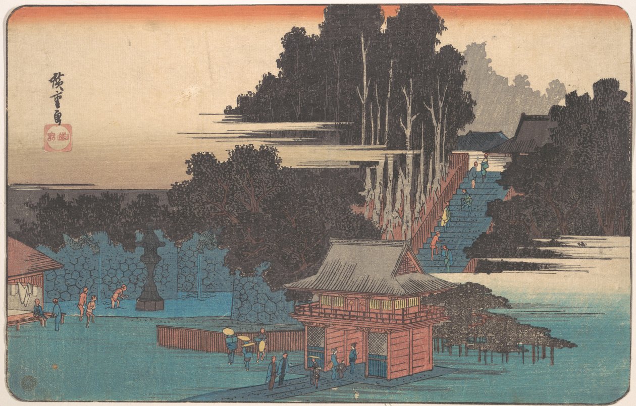 Pelgrims bij het Fudo-heiligdom, Meguro door Utagawa Hiroshige