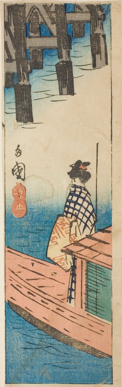 Pleziervaartuig bij de Ryogoku-brug (Ryogoku suzumibune), deel van een blad uit de serie "Uitknipsels van beroemde plaatsen in Edo (Harimaze Koto meisho)" door Utagawa Hiroshige