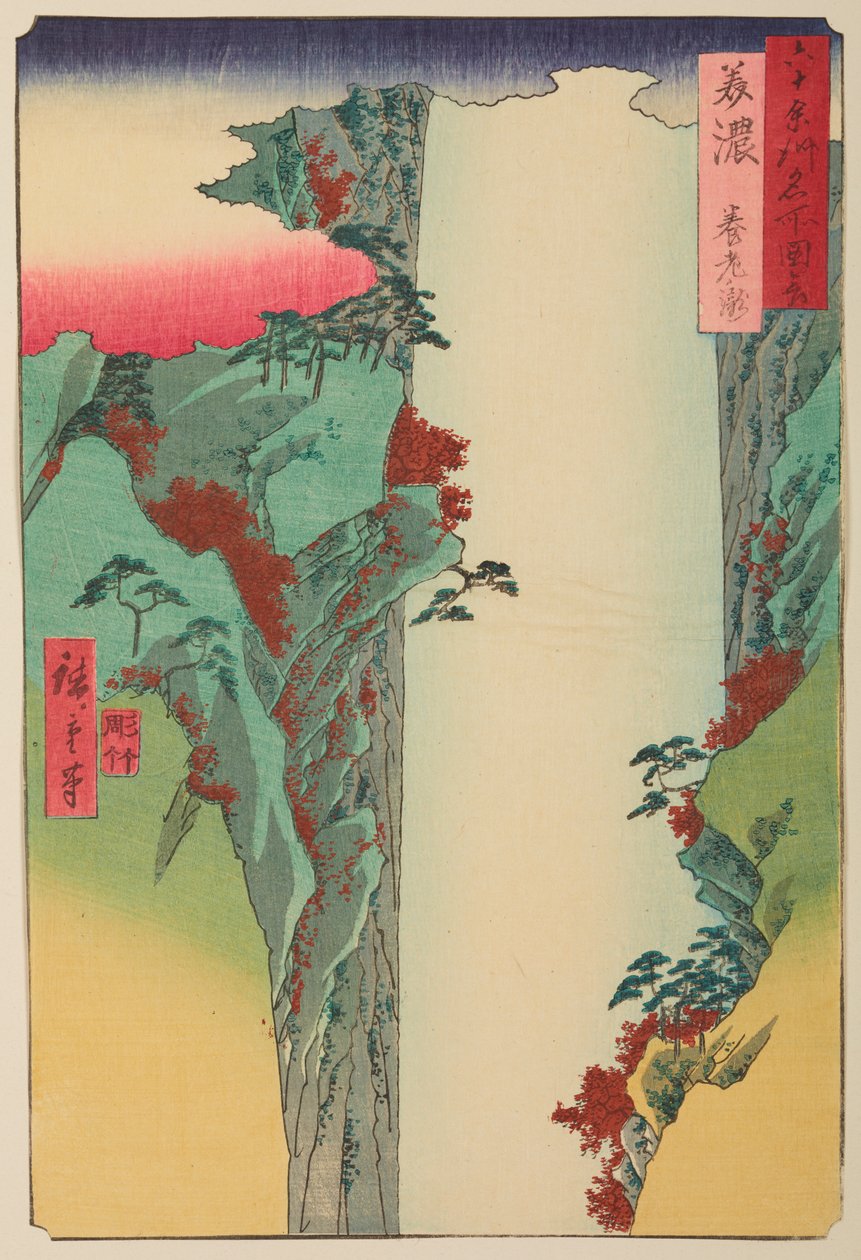 De provincie Mino / Mino Yoro Taki, uit de reeks: Uitzichten op beroemde plaatsen in iets meer dan zestig provincies / Rokuju yoshu meisho zue door Utagawa Hiroshige