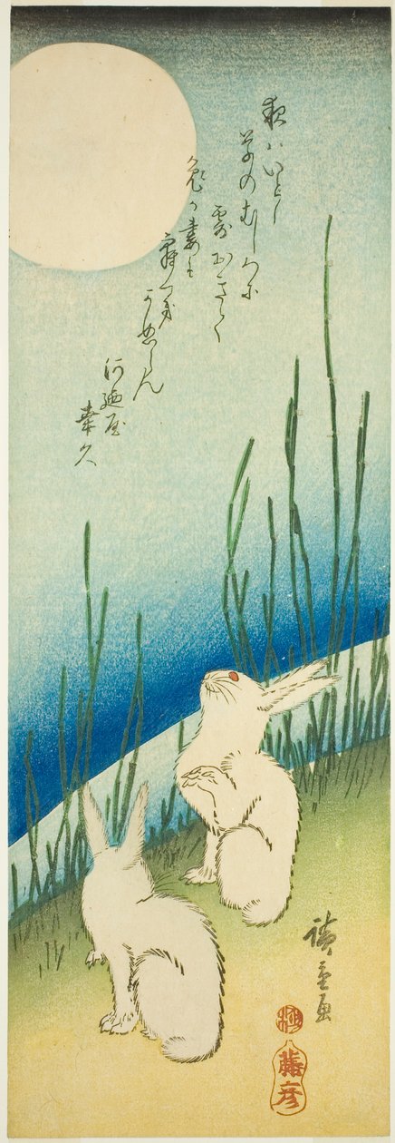 Konijnen onder volle maan door Utagawa Hiroshige