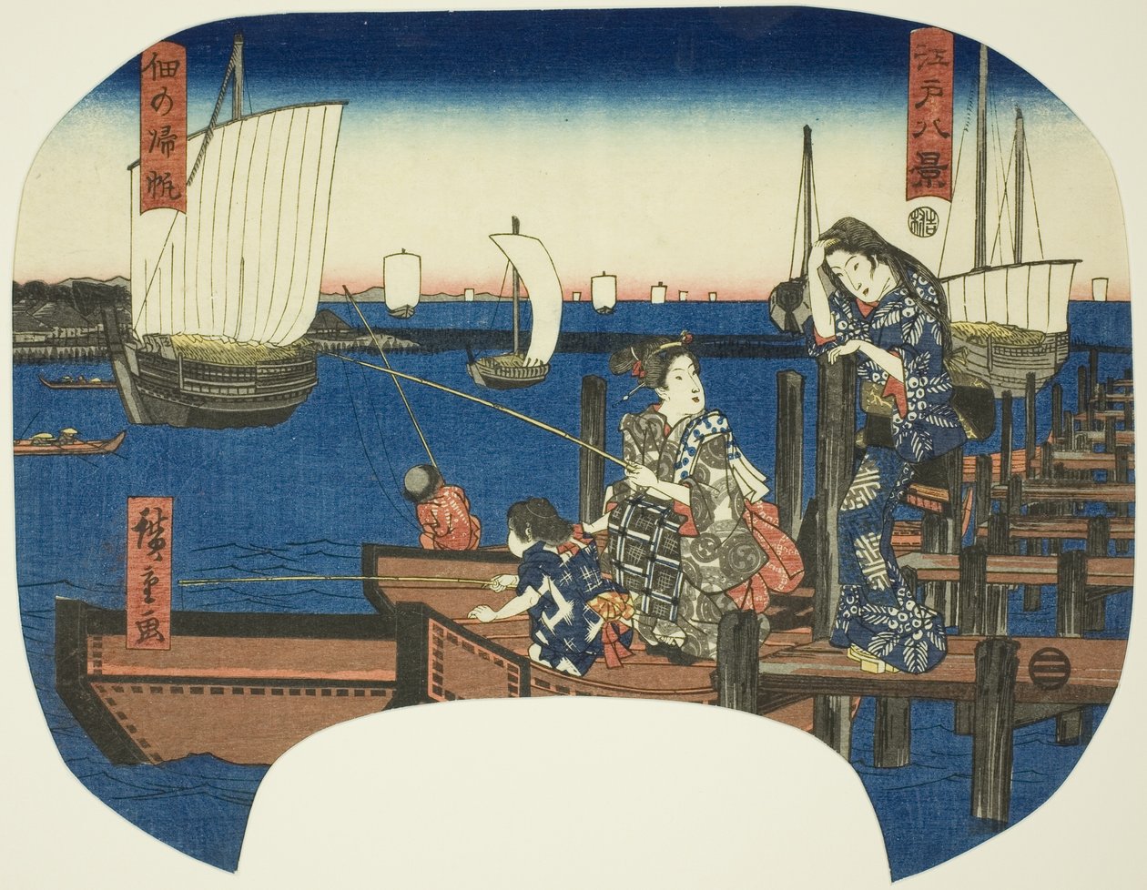 Terugkerende zeilen bij Tsukuda (Tsukuda no kihan), uit de serie "Acht Zichten van Edo (Edo hakkei)" door Utagawa Hiroshige