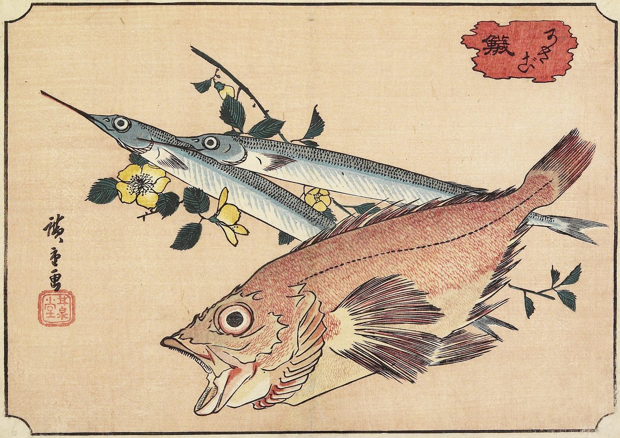 Rotsvis en halfbek, begin 19e eeuw door Utagawa Hiroshige