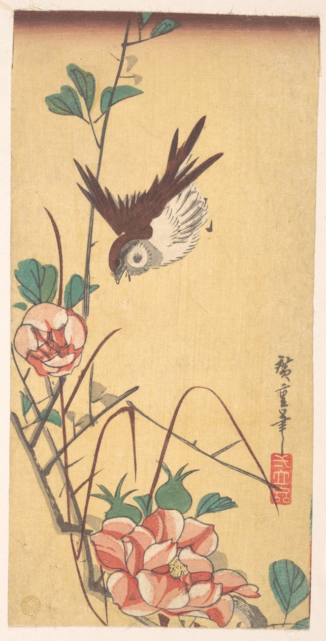 Rozen en mus door Utagawa Hiroshige
