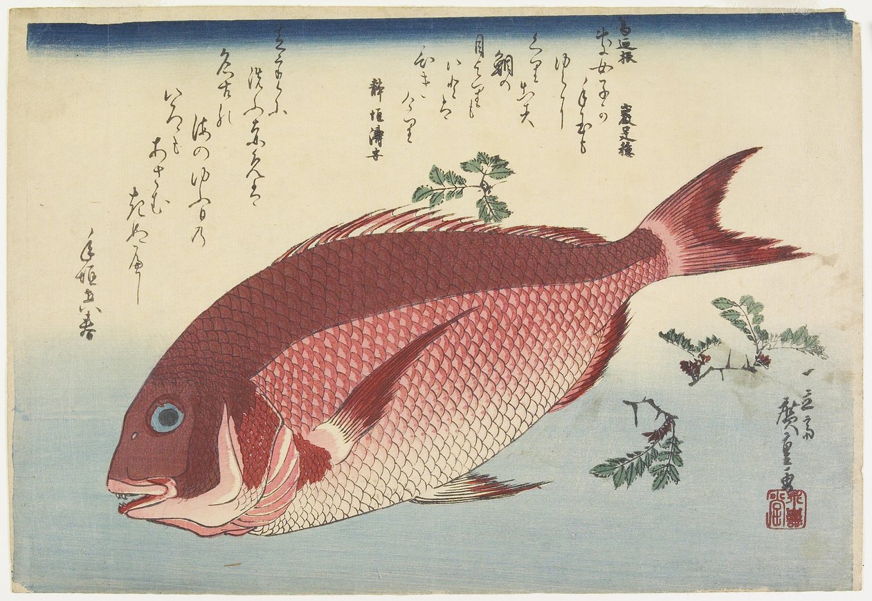 Zeebrasem en Sansho-twijgen, c. 1832 door Utagawa Hiroshige