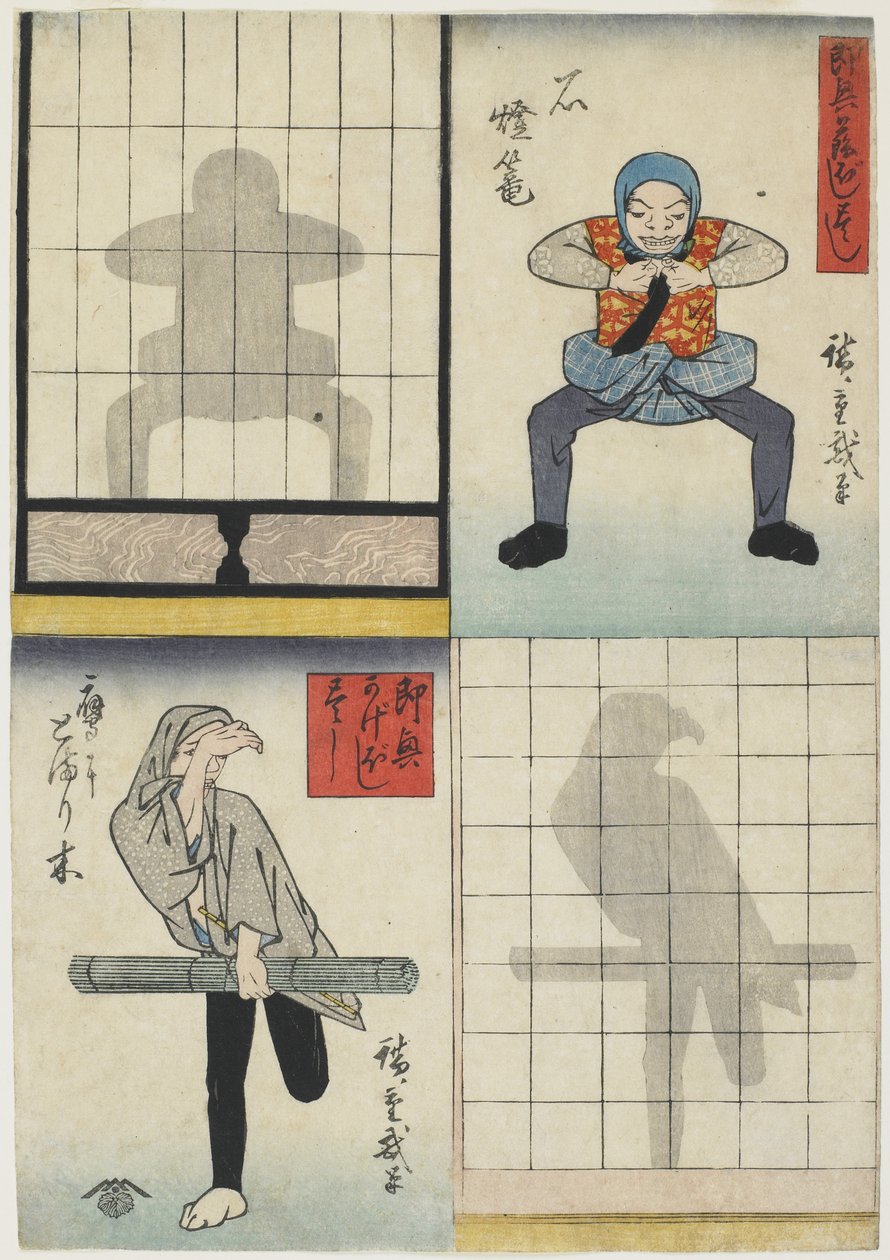 Schaduwfiguren van een Lantaarn en een Havik, c.1842 door Utagawa Hiroshige