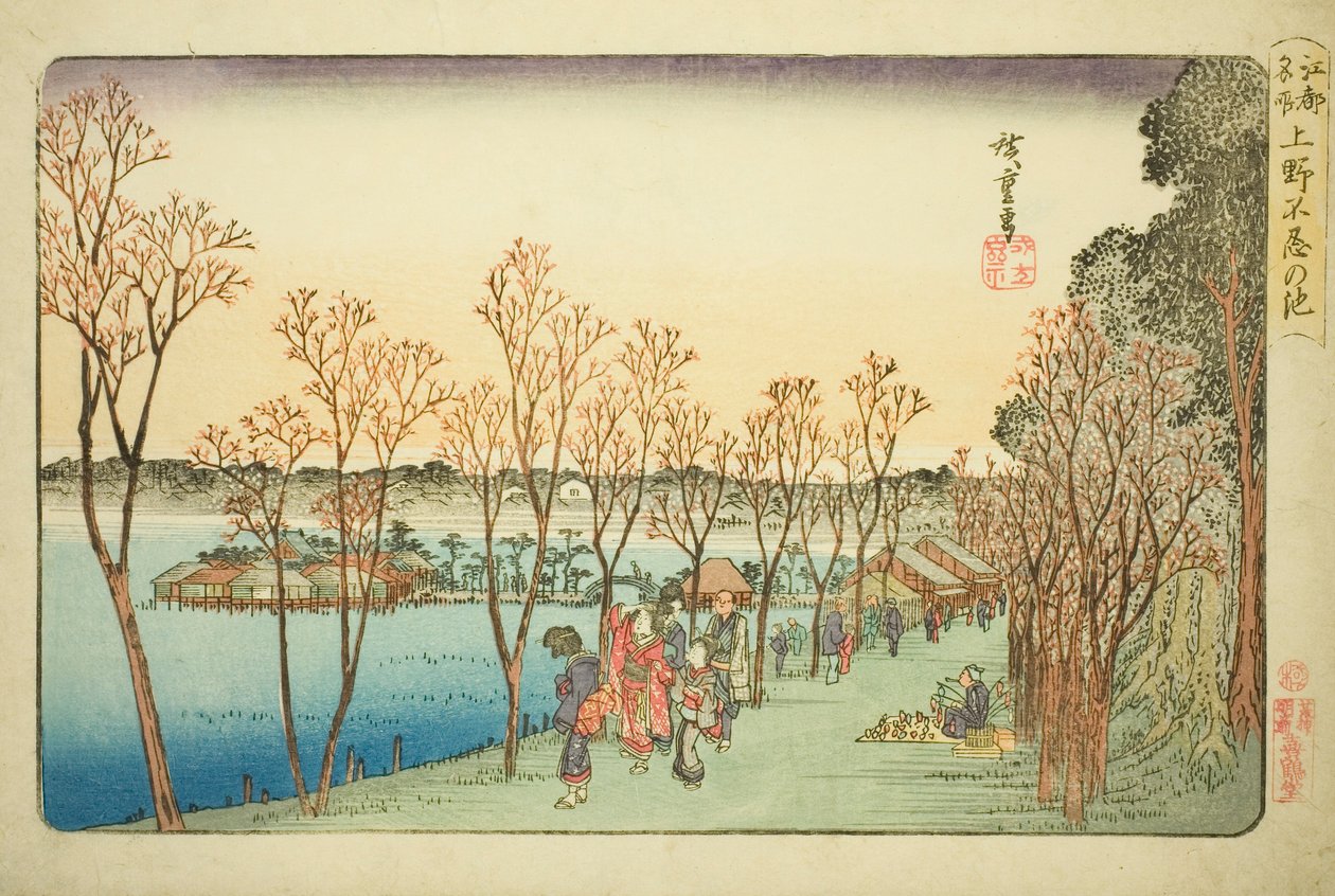 Shinobazu-vijver in Ueno (Ueno Shinobazu no ike), uit de serie "Beroemde Plaatsen in Edo (Koto meisho)" door Utagawa Hiroshige