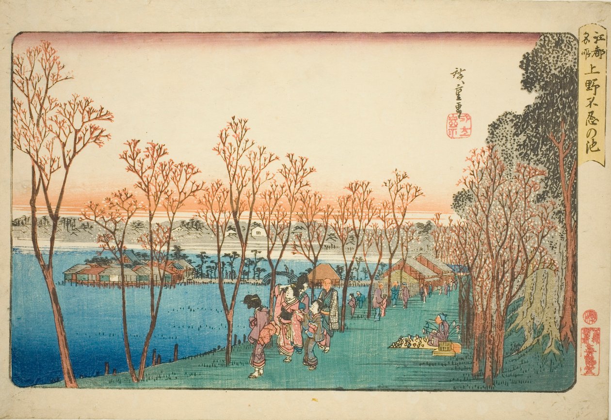 Shinobazu Vijver in Ueno, uit de serie "Beroemde Plaatsen in Edo" door Utagawa Hiroshige