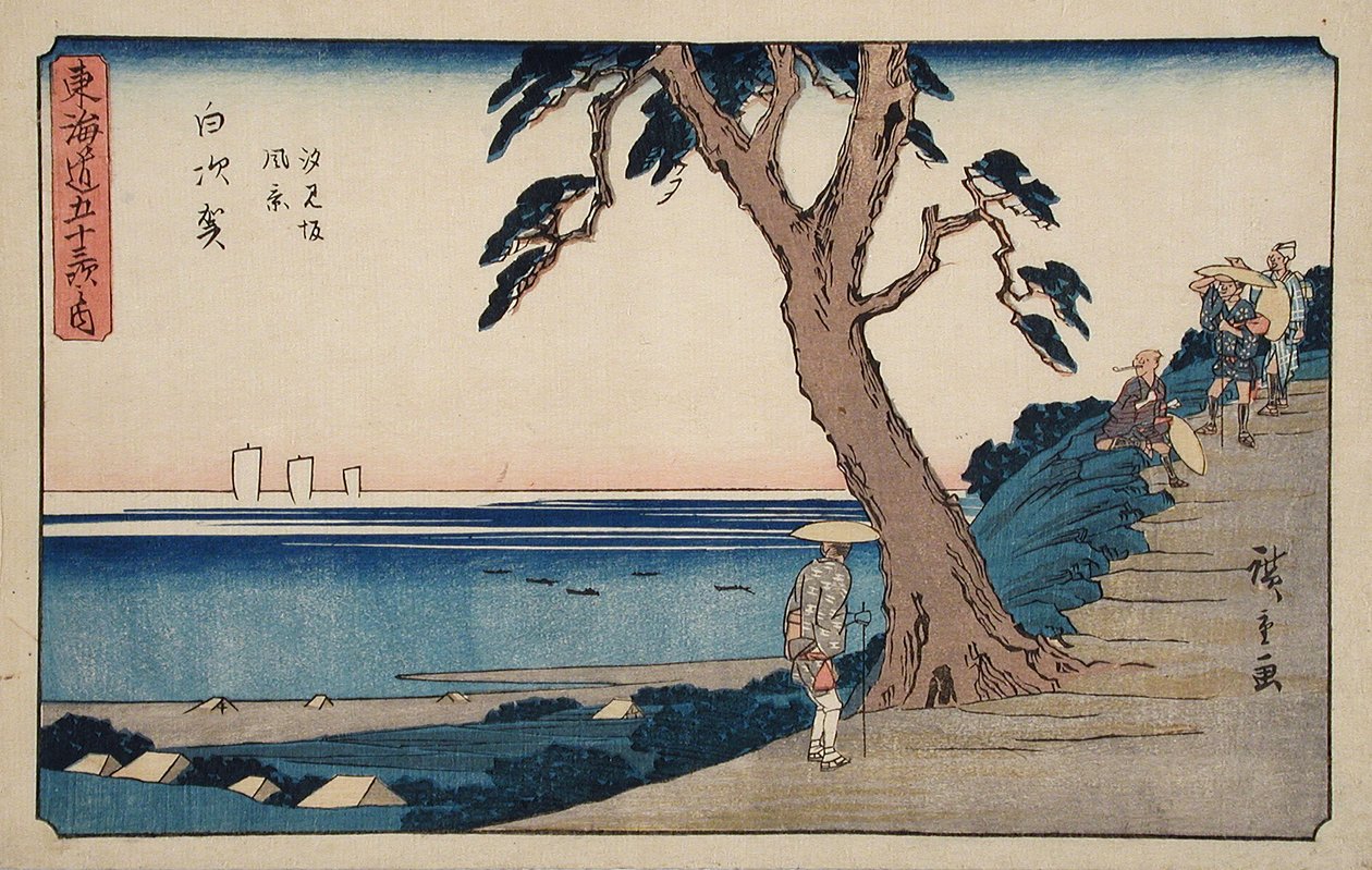 Shirasuka, uitzicht vanaf de Shiomizaka-helling door Utagawa Hiroshige