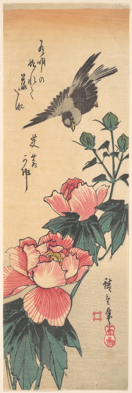 Mus en hibiscus door Utagawa Hiroshige